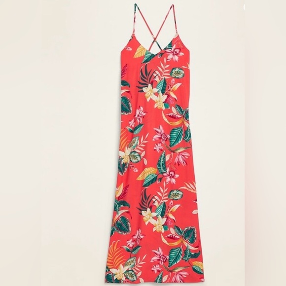 Old Navy Red and Green Spaghetti Strap Maxi Sundress - Picture 2 of 8